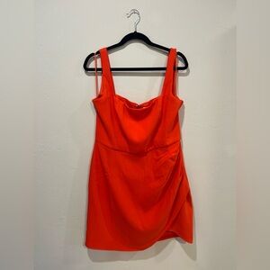 Harlyn Women’s Square Neck Wrap Illusion Mini Dress Hot Red Size XL